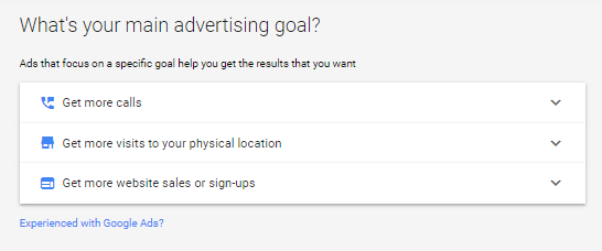 PPC Google Ads Express Advertising Goals